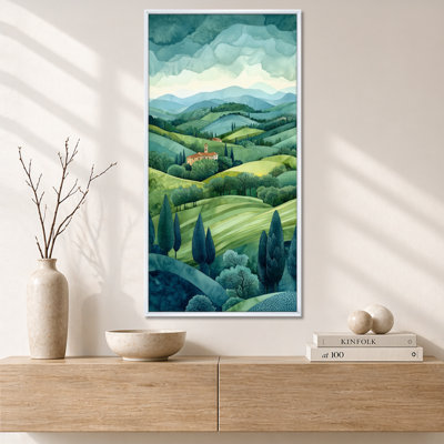 Paysage de lever de soleil toscan vert et blanc en Italie III - décor mural vert, impressions encadrées méditerranéennes