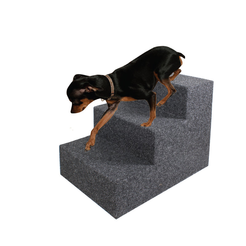 Gray Felt 13" 3-Step Pet Stairs for Cats and Dogs