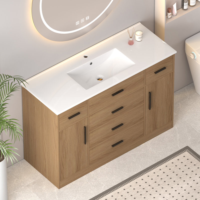 48" Bathroom Vanity With Abundant Storage, Light Oak