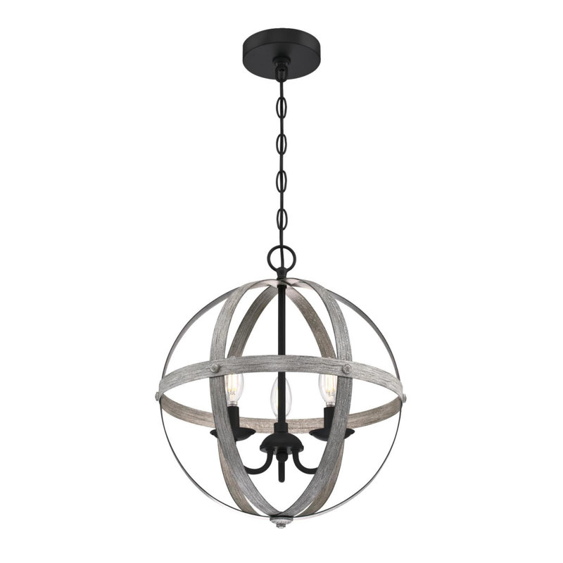 3 - Light Dimmable Geometric Chandelier, Antique Ash and Matte Black