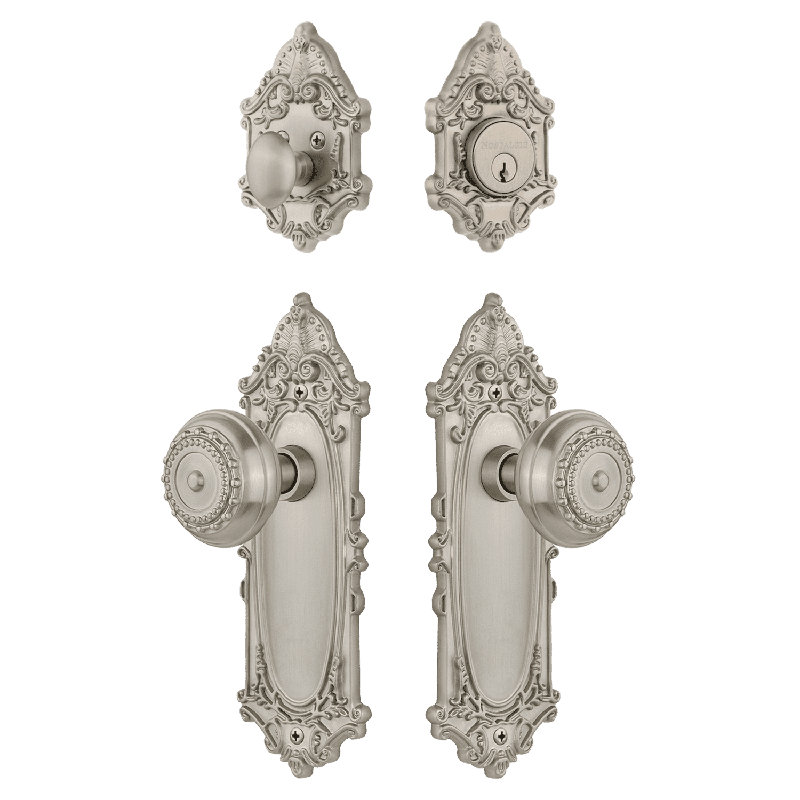 Nostalgic Warehouse Victorian Entry Set with Meadows Knob, Satin Nickel, 2.375