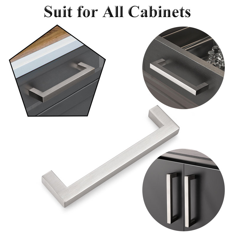 Stainless Steel Square Kitchen 5" Center to Center Bar Pull Multipack, Brushed Stainless Steel