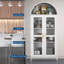 Armoire arquée de 73 po de hauteur avec portes en verre, bibliothèque blanche, tablettes réglables