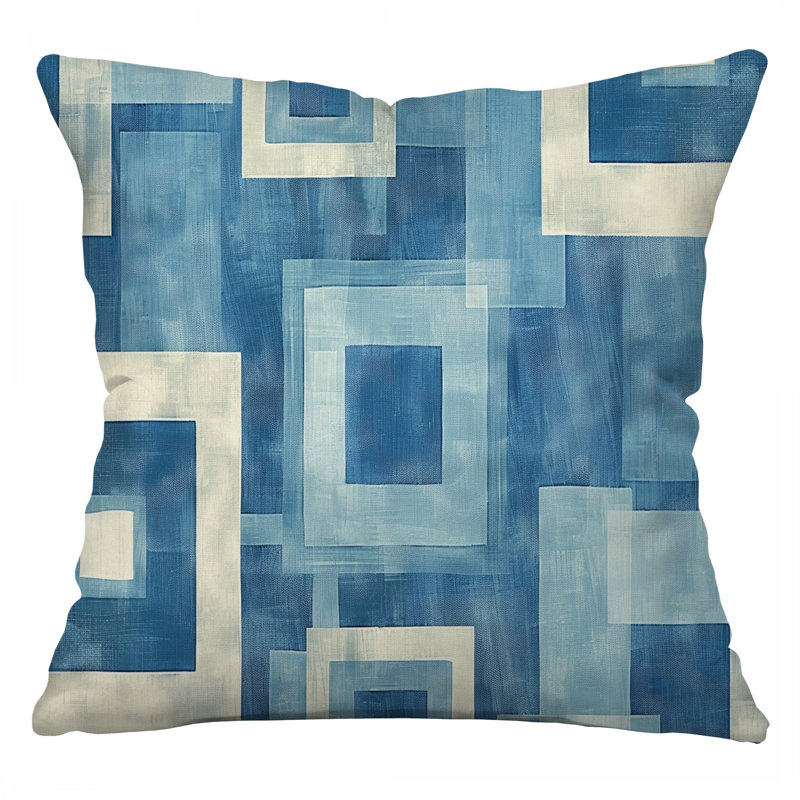 Geometric Abstract Cotton Blend Reversible Throw Pillow, 14"H x 14"W