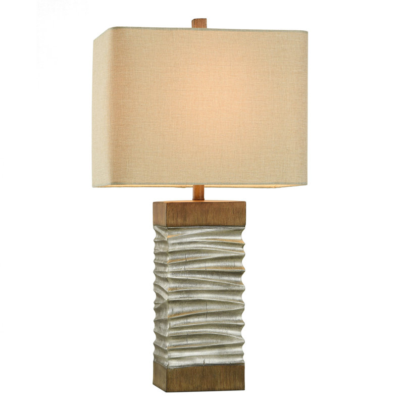 Darley Table Lamp - Silver and Brushed Brown Finish - Beige Shade