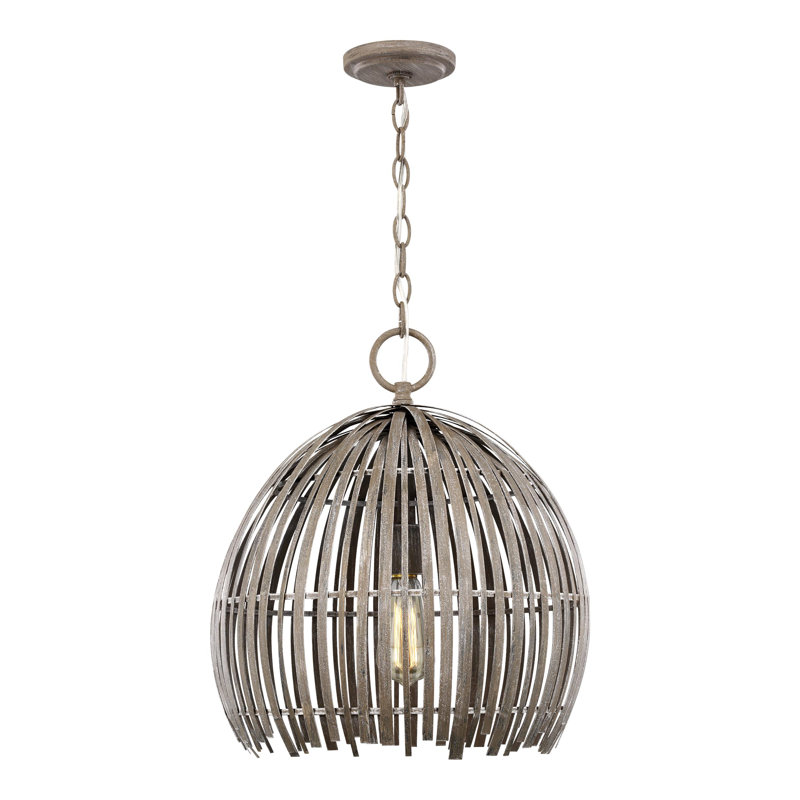 1 - Light Single Pendant, Washed Pine, 18.63" H x 16" W x 16" D