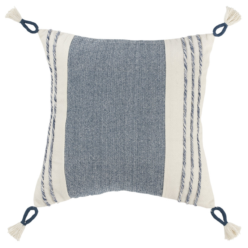Housse et insert de coussin carré 100% coton , Bleu foncé / Blanc