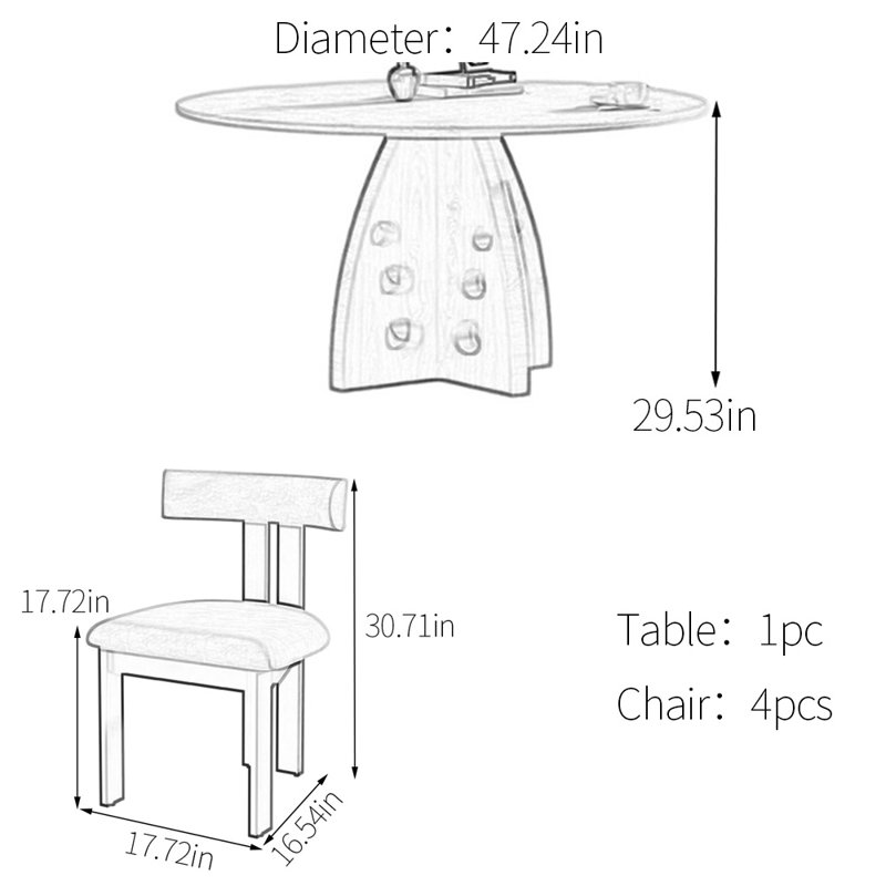 Perforated sintered stone dining table set, 29.53"H x 47.24"L x 47.24"W