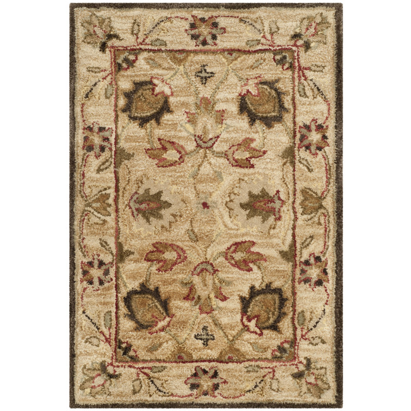 Armintha Oriental Hand-Tufted Wool Beige Area Rug, Rectangle 2' x 3'