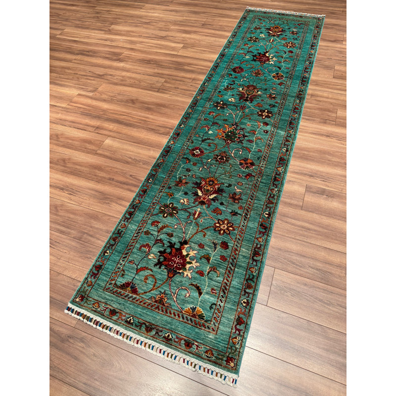 Tapis bleu sarcelle en laine et coton Original