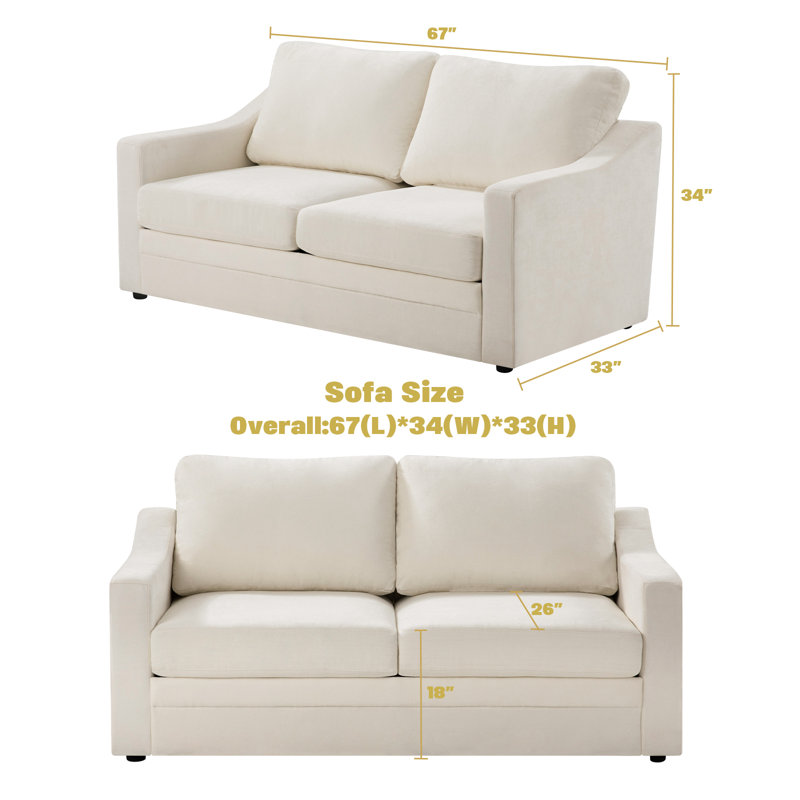 67" Upholstered Loveseat Modern Sofa With Thickened Cushions, Comfy Chenille 2-Seater Couch With Wider Armrests For Bedroom, Apartment, Office