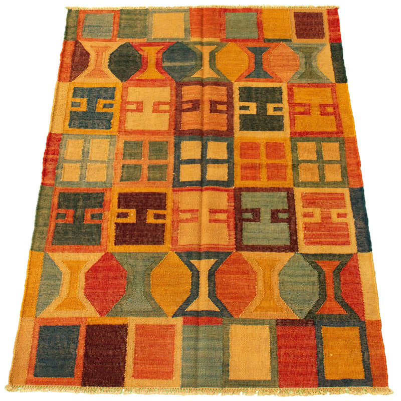 Tapis orange / jaune / bleu en laine fabriqué à la main Kilim