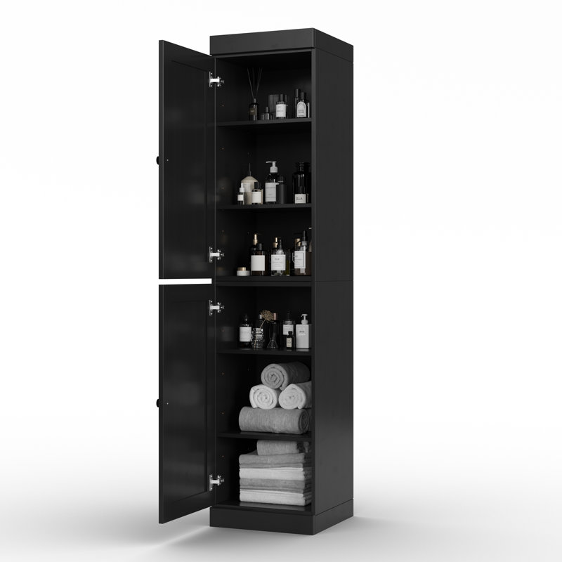 Armoire de rangement 100% bois massif 16,5 po avec portes Shaker et tablettes réglables, Noir
