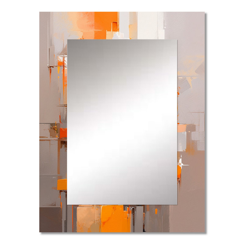 Orange brun brisé réalités - miroir cubique, miroir mural décoratif orange, impression d'art en métal, 32 po x 24 po