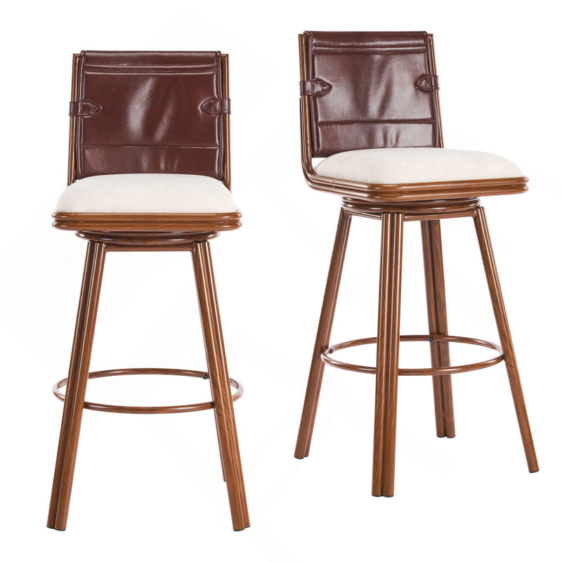 Tabouret de bar d'intérieur pivotant rembourré avec structure en métal, ensemble de 2
