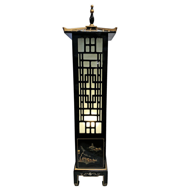 68" H.Oriental Pagoda Floor Lamp Black Lacquer