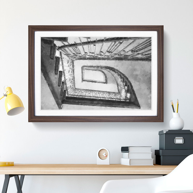 Rectangular Staircase - Framed Print, Walnut Framed, 24cm H x 33cm W x 2cm D