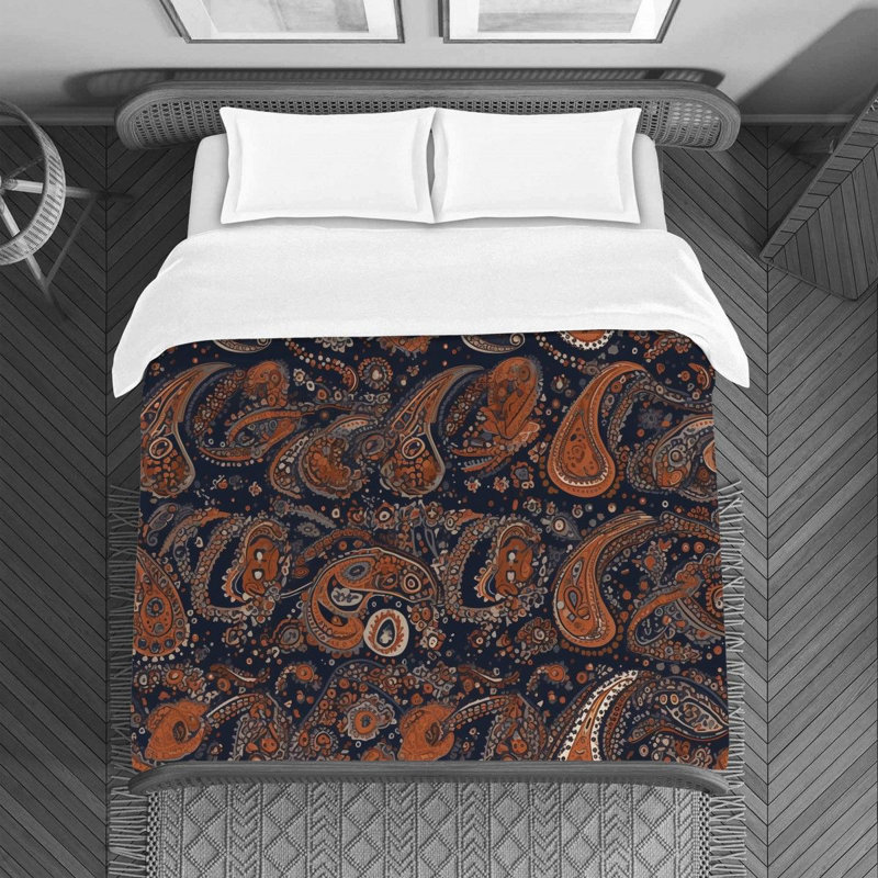 Machine Printed Duvet Cover, Twin Duvet Cover, Brown/Navy Paisley