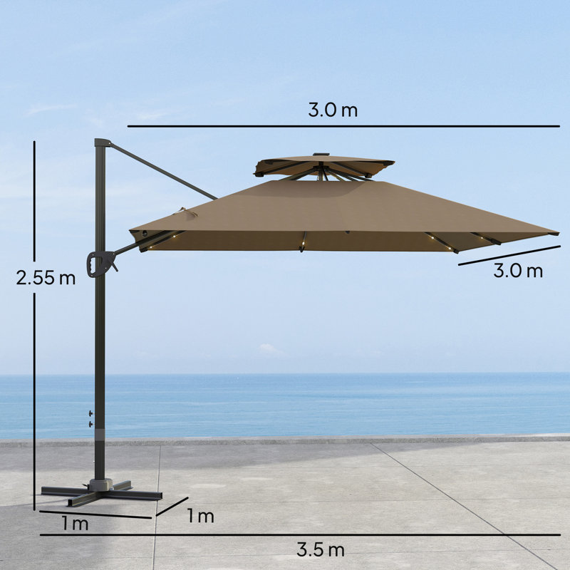 300cm Lighted Tilt Cantilever Parasol, Brown