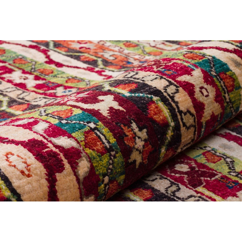 Hand-Knotted Wool Afghan Brown Red Floral Oriental Vintage Area Rug