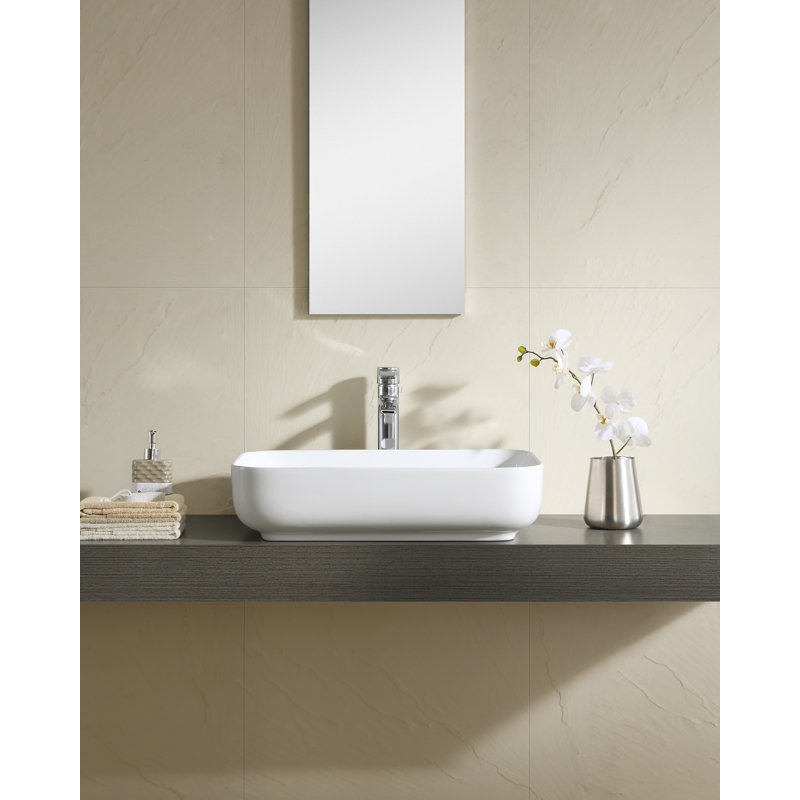 Vitreous China Rectangular Wall Mounted Faucet Bathroom Sink