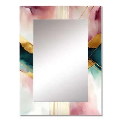 Abstract Geode Geometric Pink And Green III - Geometric Decorative Mirror, Modern Wall Mirror, Printed Metal Art