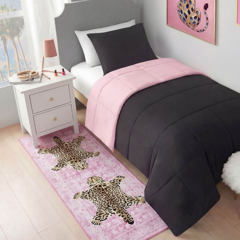  Finely Machine Washable Area Rugs, 2' x 6', Light Pink Leopard