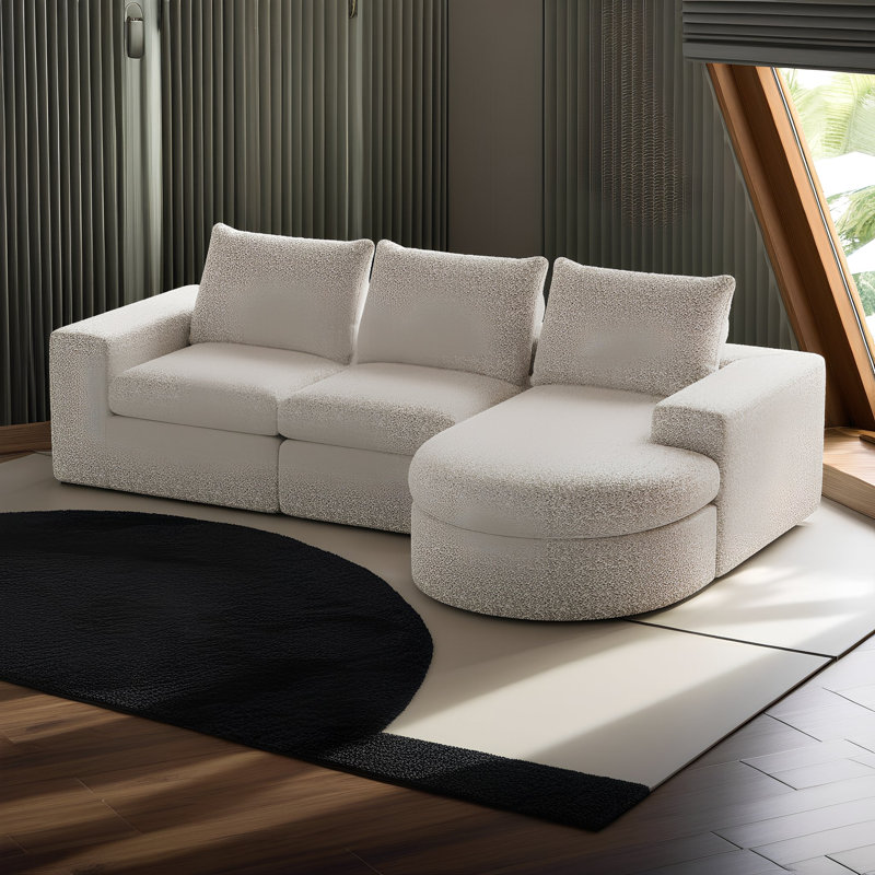 Canapé modulaire en L avec coussins réversibles et coussins de cou en L, aucun assemblage requis avec méridienne