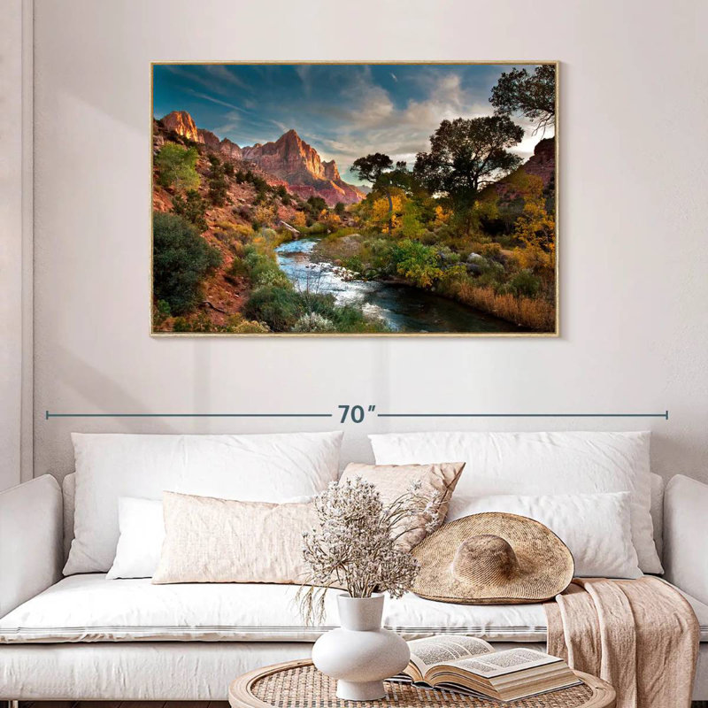 Paysage de Sion, Cadre flottant en bois naturel, 46 po x 31 po