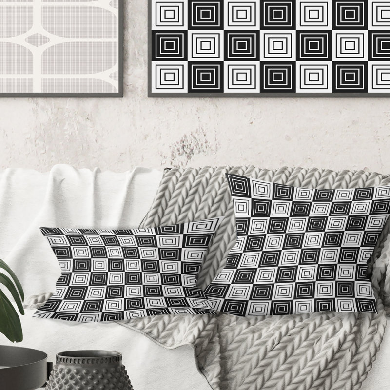 Coussin décoratif à motif géométrique monochrome - motif moderne Mid-Century, 18 po x 18 po
