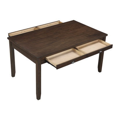 Table de salle à manger rectangulaire à finition cerisier foncé avec 4 tiroirs - 6 sièges - Mobilier de cuisine transitionnel en bois