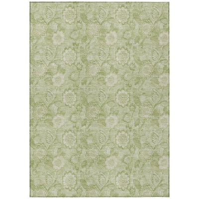 Machine Washable Indoor/Outdoor Xhevrie Sage Rug