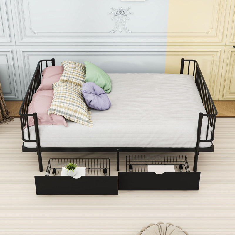 Lit plateforme avec tiroirs de rangement, Black, Full