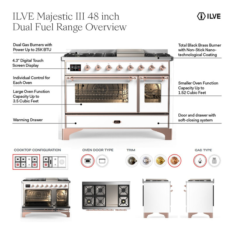 Majestic III Series 48 Inch Dual Fuel Range with 5 Sealed Burners, Griddle, Frenchtop in RAL (Natural Gas, Chrome Trim)
