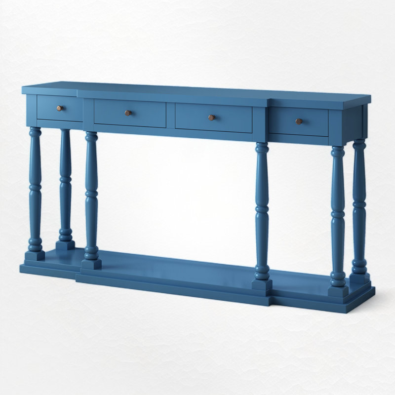 Console, table d'entrée, table de couloir avec 4 tiroirs de rangement en façade et 1 tablette Craman 63,03, Marine