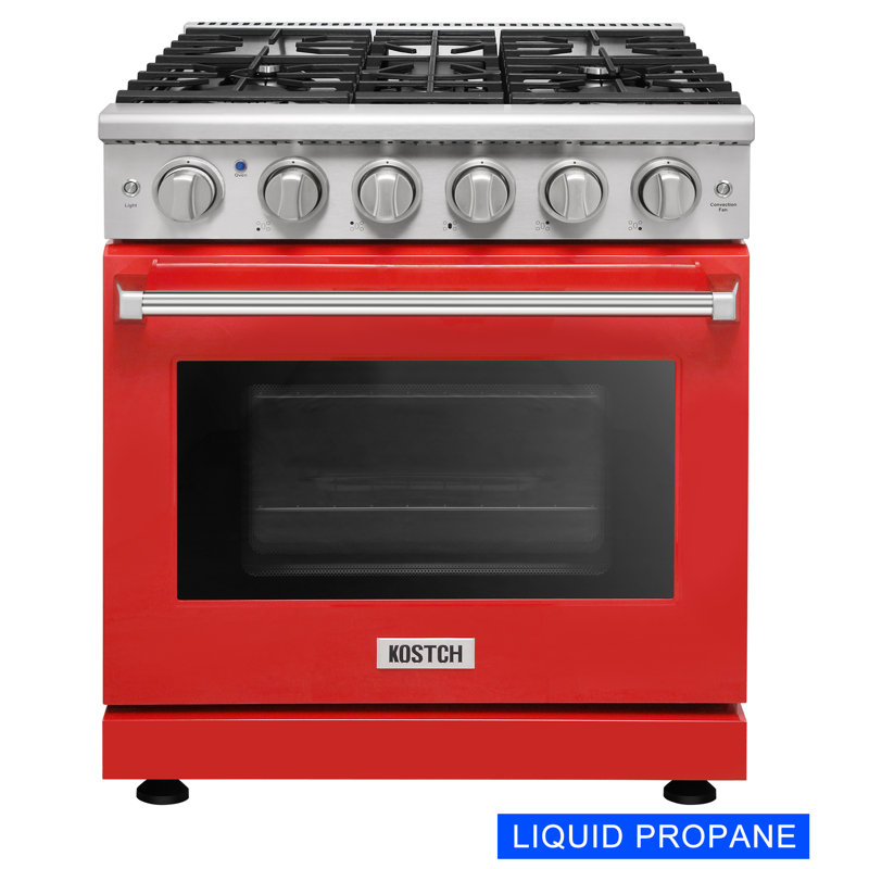 KOSTCH 30" 4.55 Cubic Feet Liquid Propane Free Standing Range, Red