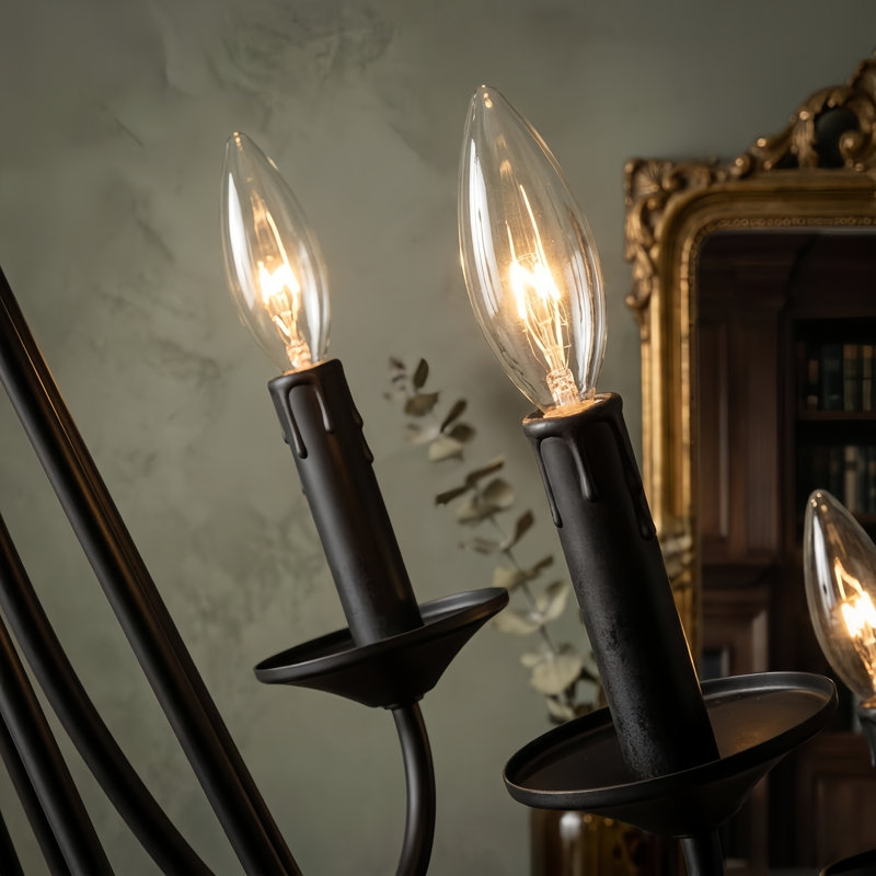Estelle 48" W 20-Light Metal Candle Style Tiered Chandelier, Black