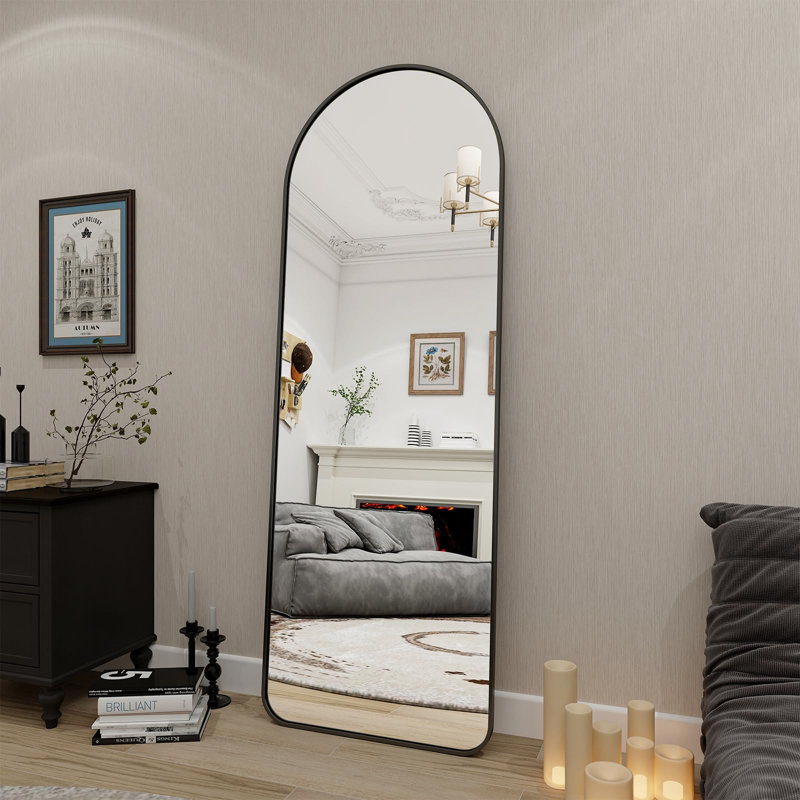 64"x21" Oversize Arched Full Length Mirror, Black