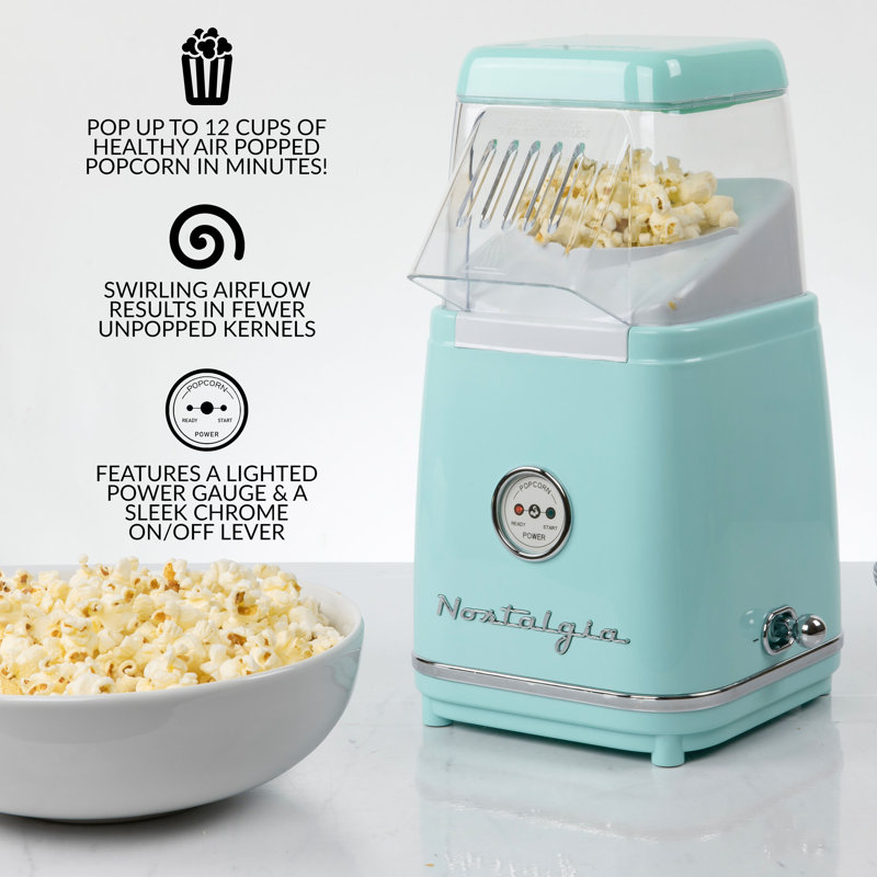 Nostalgia Retro Hot Air Popcorn Popper Machine, Aqua