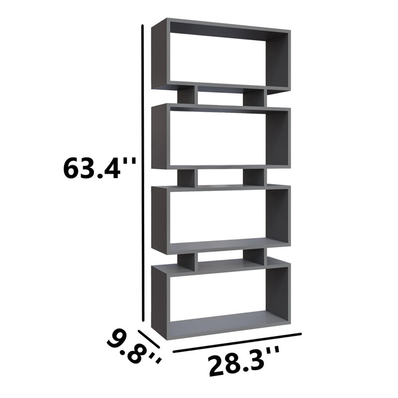 Modern Geometric Abstract Standard Bookcase, Anthracite