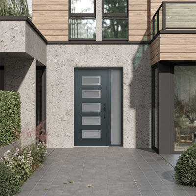 D1 Porte en verre givré anthracite et anthracite de 48 po x 80 po à panneau avant gauche D1