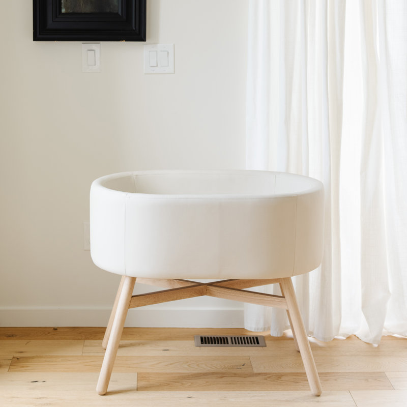 Ivory Vegan Leather and Wood Modern Bassinet