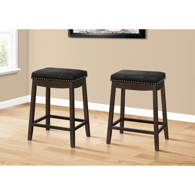 Of 2 Backless , Counter Height, Brown Wood, Black Seat, Inspiring Style Alluring