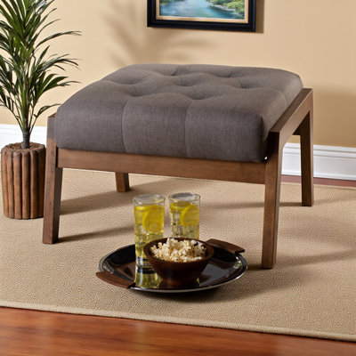 Finesse Mid-Century Modern Gray Fabric Upholstered Wood Footstool, 15.31" H X 22.55" W X 20.92" D