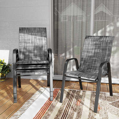 Chaises d'extérieur en tissu Teslin, siège large, capacité de poids de 350 lb, structure en métal imperméable et résistante à la rouille, soutien lombaire ergonomique, convient pour le patio, le restaurant, la salle de banquet et l'utilisation commerciale