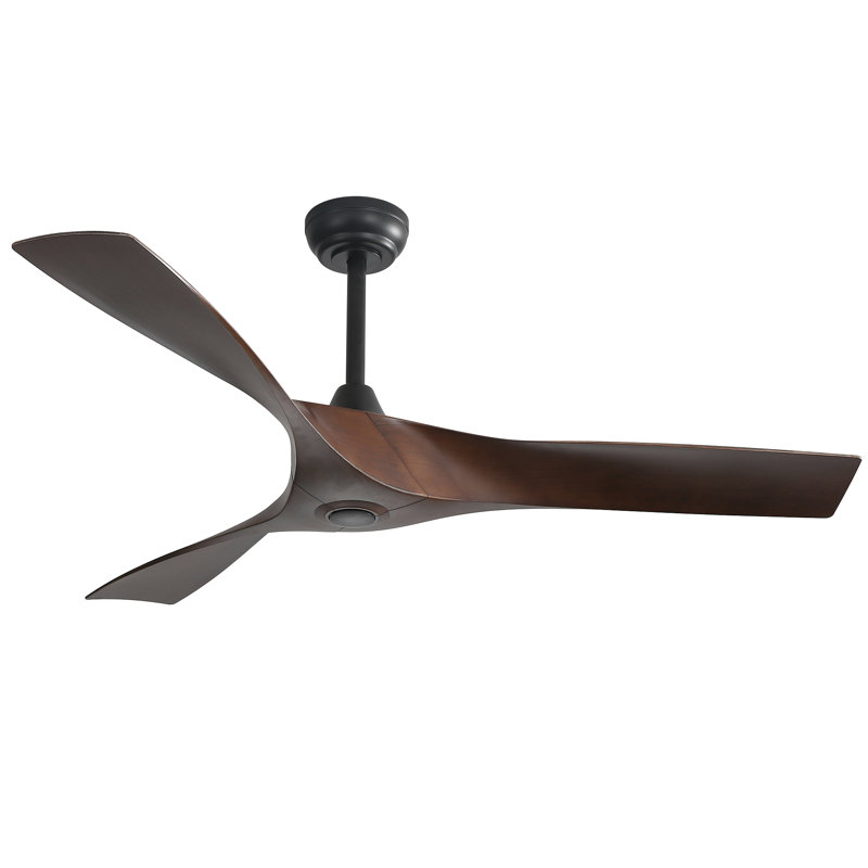 52 Inch Ceiling Fan Without Light 6 Wind Speed Timing Function 3 Solid Wood Blade Reversible Dc Motor, White, White