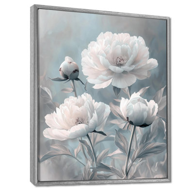 Gray Moonlit Garden - Peonies Framed Canvas Print