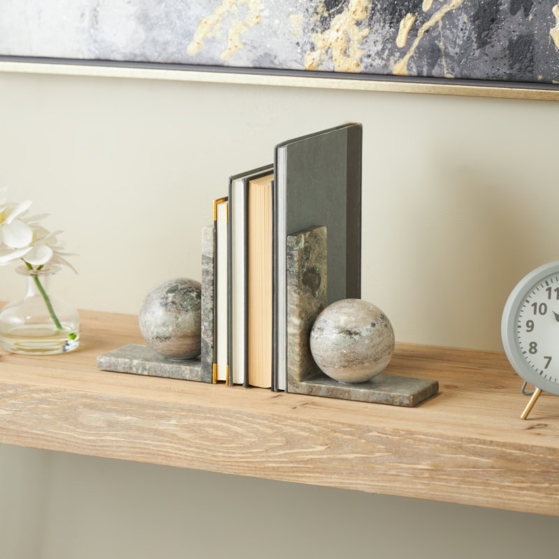 Modern & Contemporary Marble Non-Skid Bookends, Gray