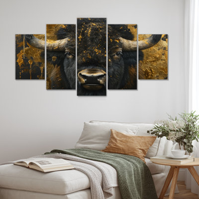Noir et or, portrait de bison Glory I - ensemble d'art mural animal Buffalo