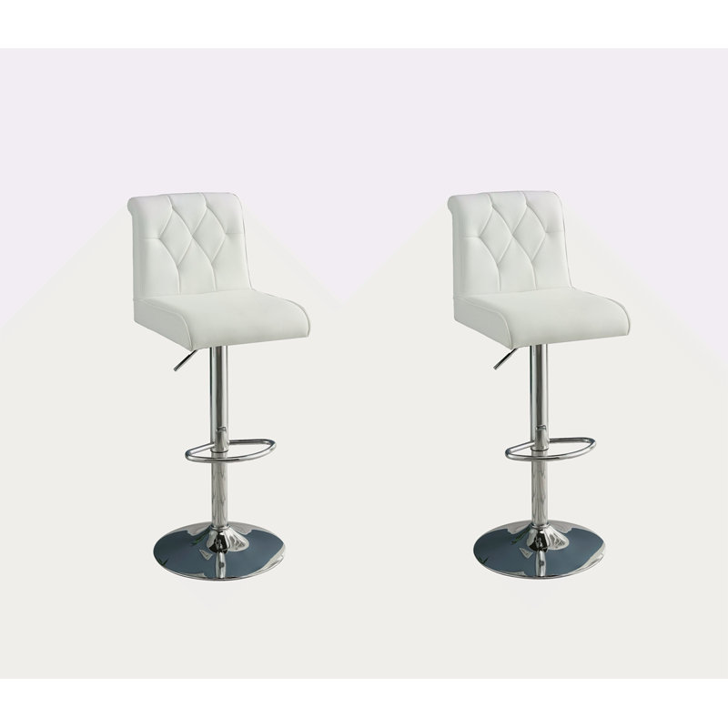 Tabouret de bar réglable à hauteur réglable au gaz en similicuir capitonné à base chromée, ensemble moderne de 2 chaises